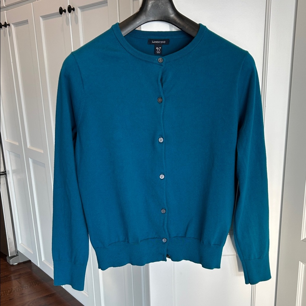 Lands' End Women's Blue Cardigan Sweater